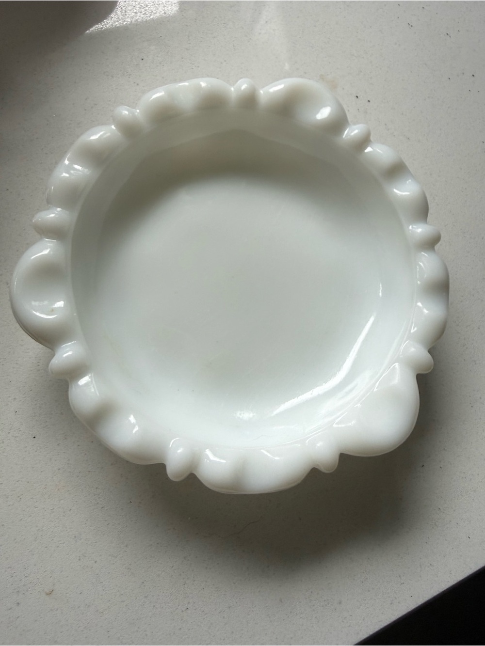 Vintage White Milk Glass thumbprint ashtray/trinket dish